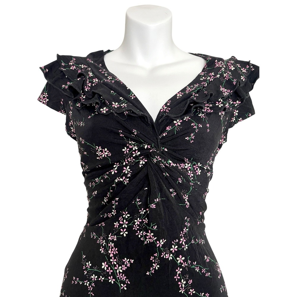 Vintage Y2K DressBarn Babydoll Black Floral Top Sz S Fairycore Dark Coquette - Picture 3 of 10